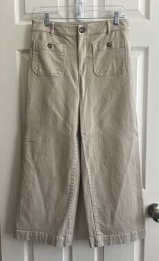 LOFT ANN TAYLOR 2025 The Palmer Oatmeal Twill Cropped Wide Leg Pant Sz 6 Preppy